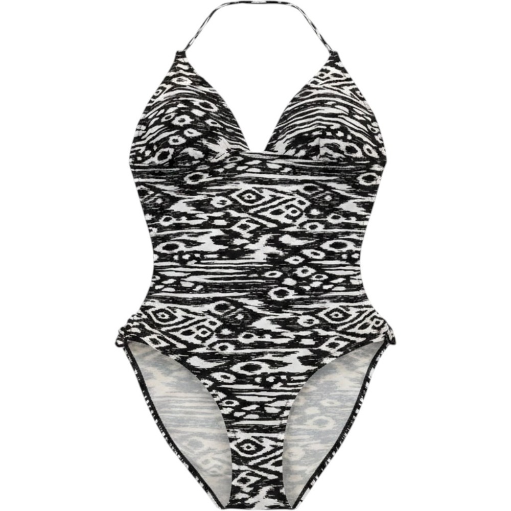 Marie Meili Womens Black White Tribal Ikat Halter One Piece Swimsuit Size Medium